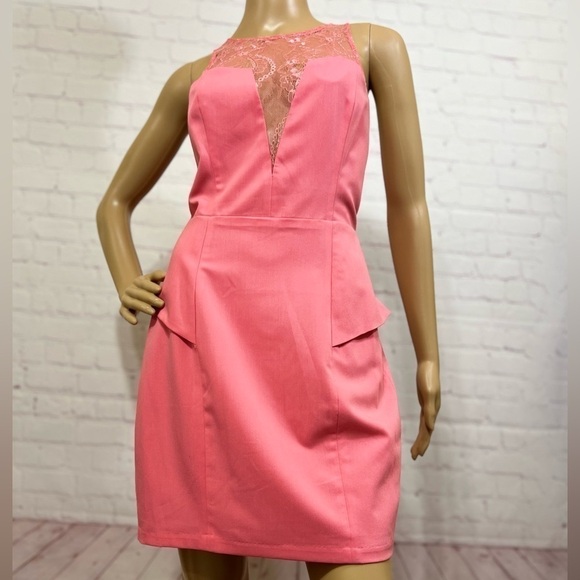 ARDEN B PINK Peplum Knee length dress with lace inset Vintage Y2K Size M Nwt - Picture 9 of 12